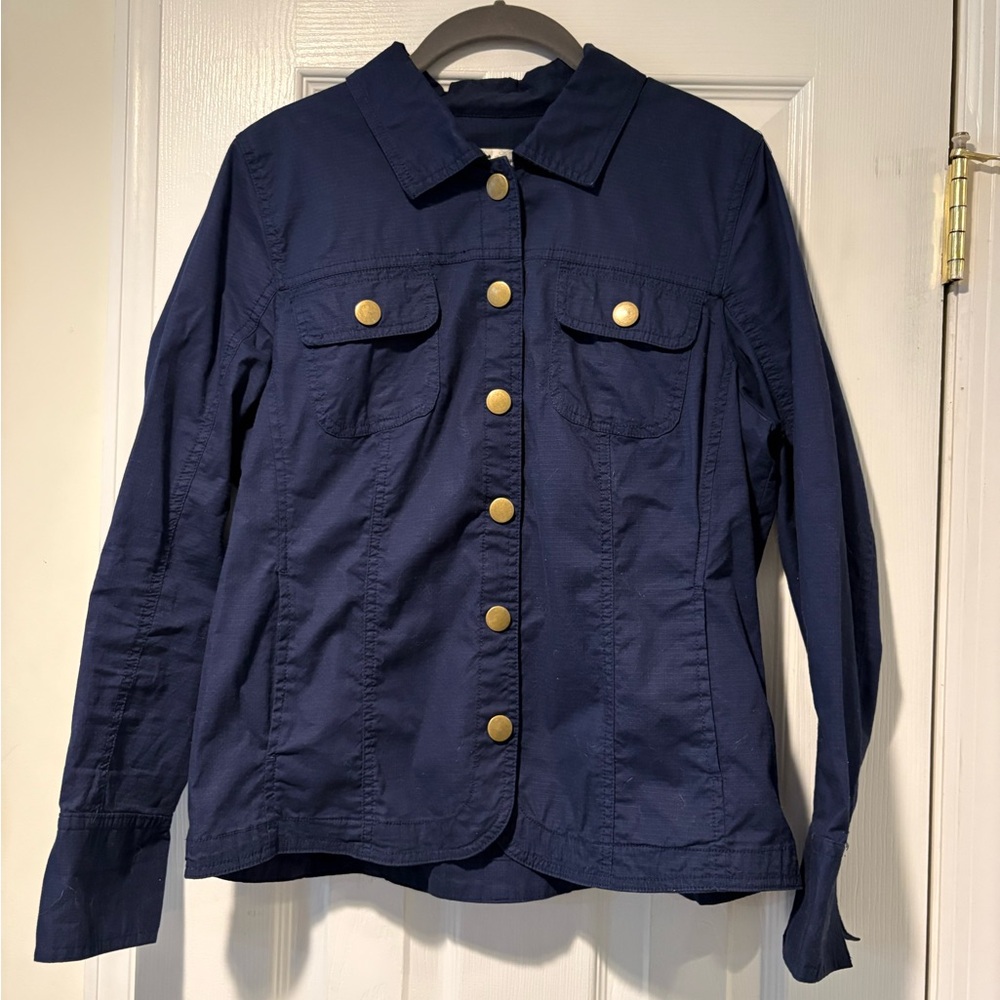 Dressbarn Dark Blue Utility Jacket with Gold Accents